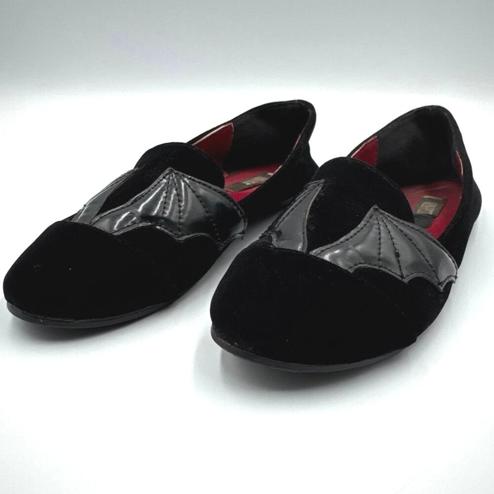 Iron Fist Bat Wing Ballet Flats US5 EU36 Black Patent & Velvet Spooky Goth Shoes